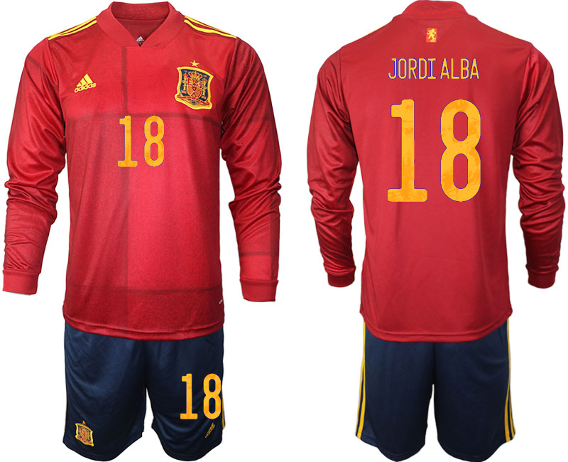 Men 2021 European Cup Spain home Long sleeve #18 soccer jerseys